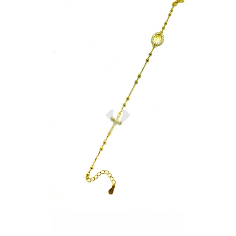 bracciale con croce e madonnina con zirconi in (argento 925) placcato oro