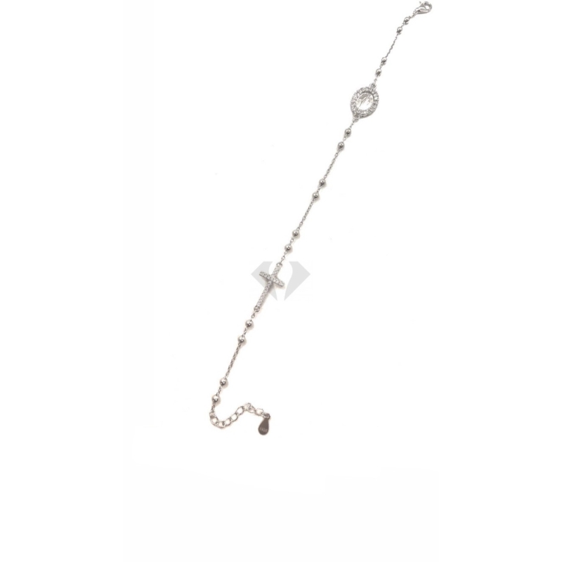 bracciale con croce e madonnina con zirconi in (argento 925)