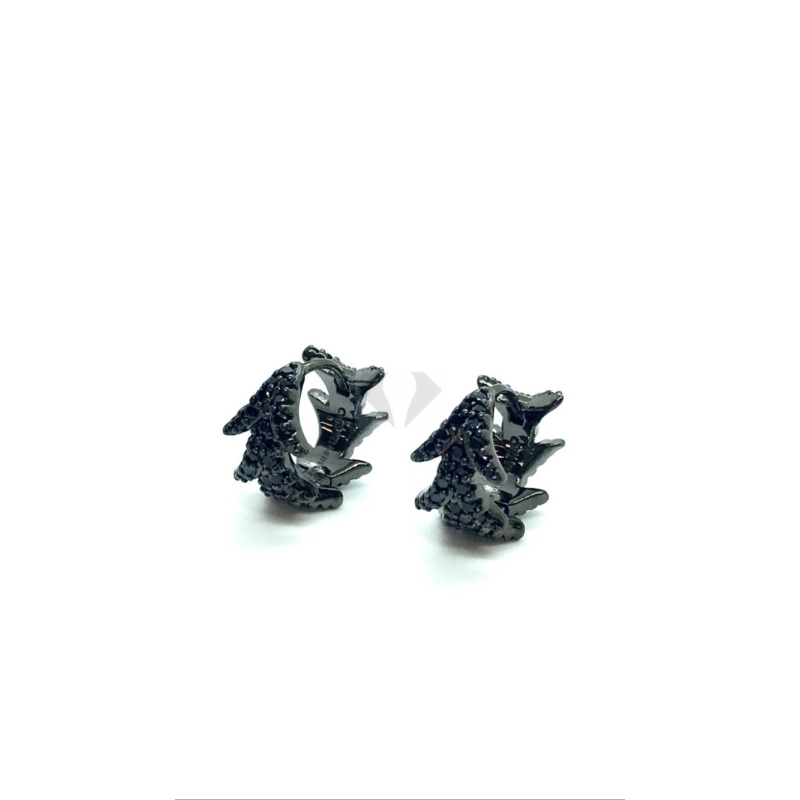 cerchietti neri  spina di drago mm 14  in argento 925% (prezzo inteso per singolo orecchino)