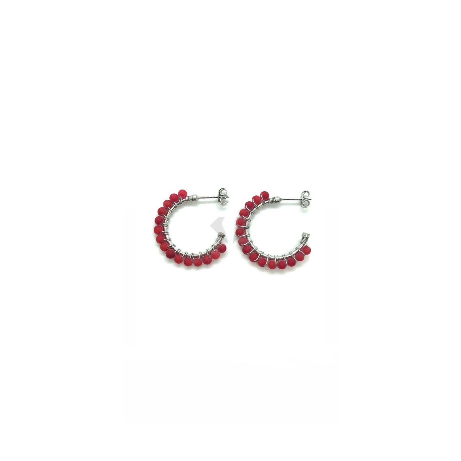 cerchietti perle mm 23 rosse in argento  925% (prezzo inteso per la coppia )