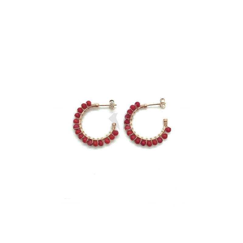 cerchietti perle mm 23 rosse in argento   925% base rose gold  (prezzo inteso per la coppia  )
