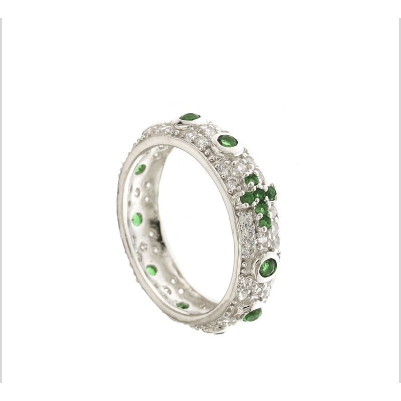 anello rosario (base bianca pietre verdi)