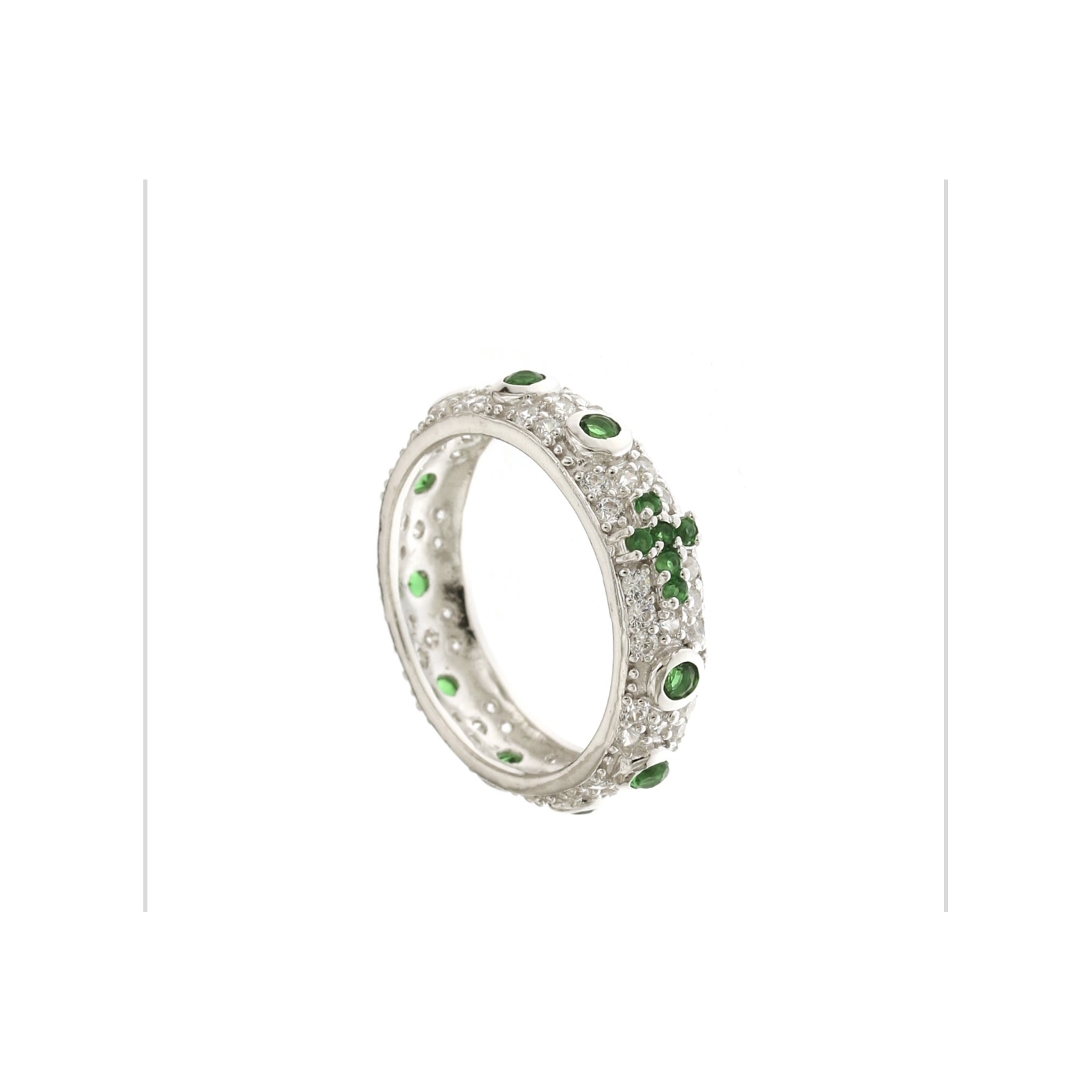 anello rosario (base bianca pietre verdi)