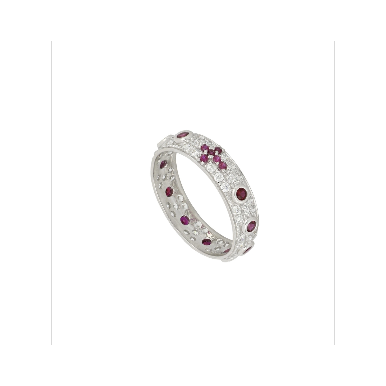 anello rosario (base bianca pietre rosso chiaro)