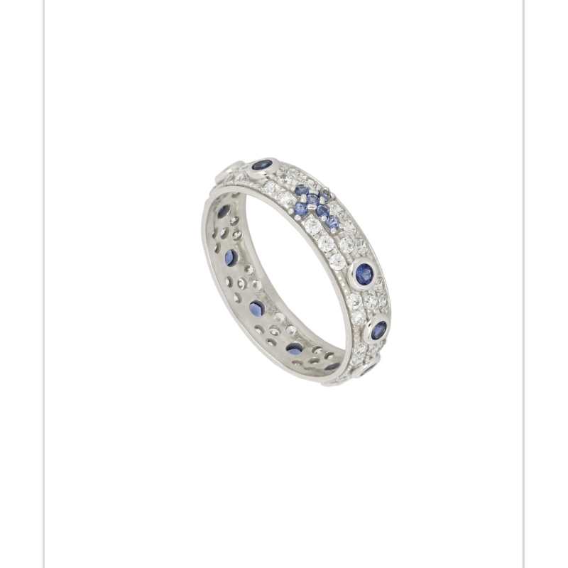 anello rosario (base bianca pietre blu)