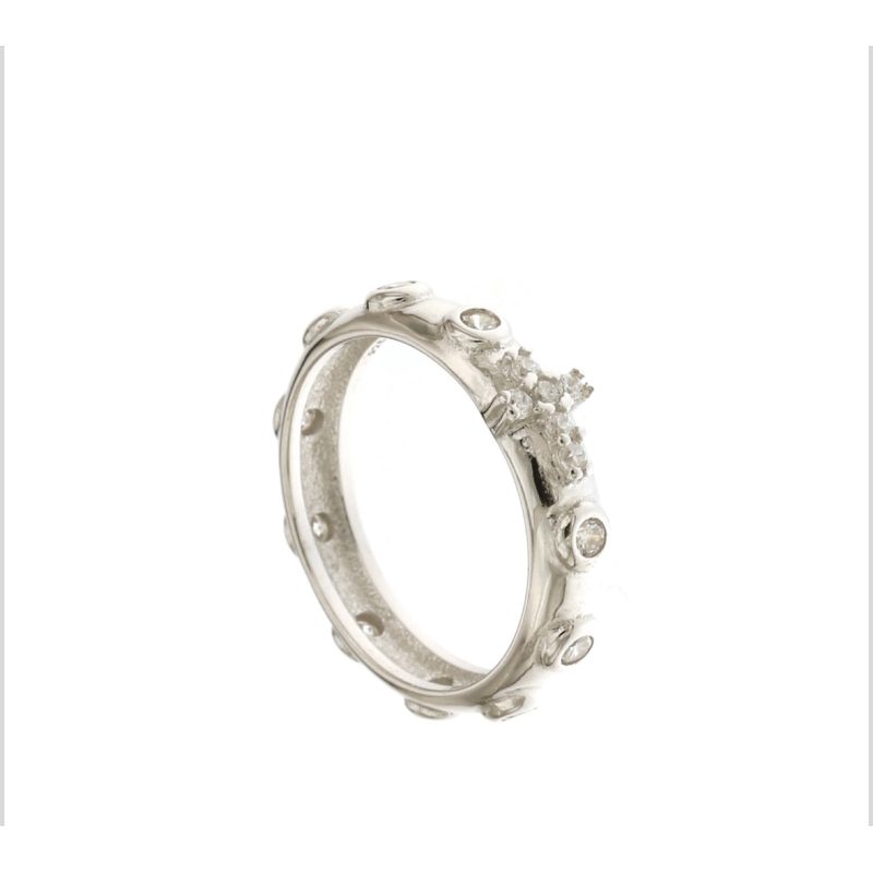anello rosario classico (base bianca pietre bianche)