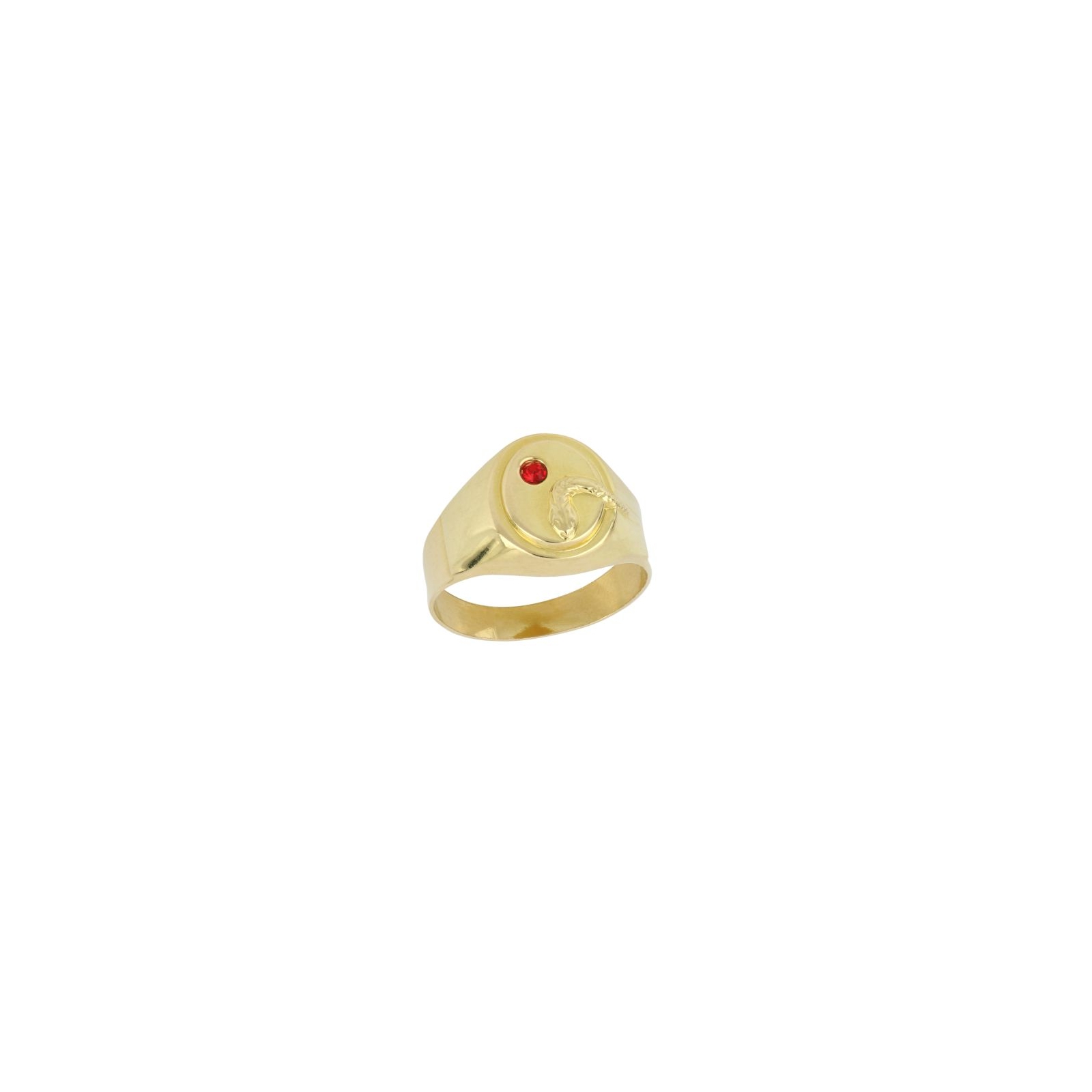 Anello con serpente e zircone rosso in oro 750