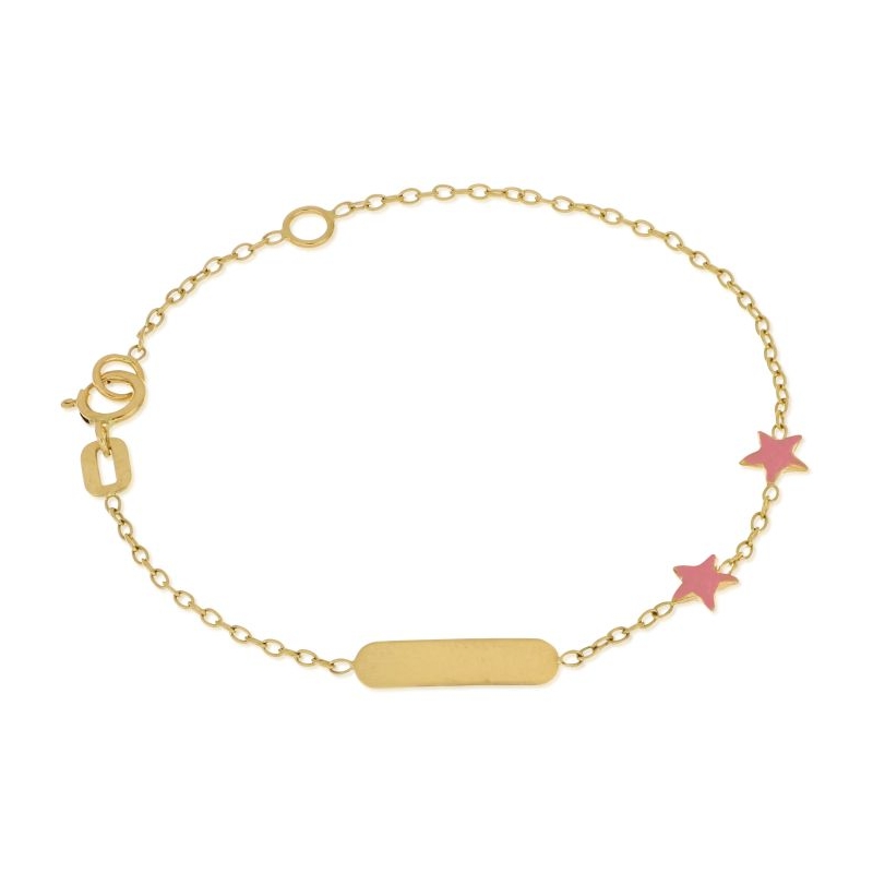 bracciale bimba in oro 750 con targa e stelline rosa (incisione omaggio)