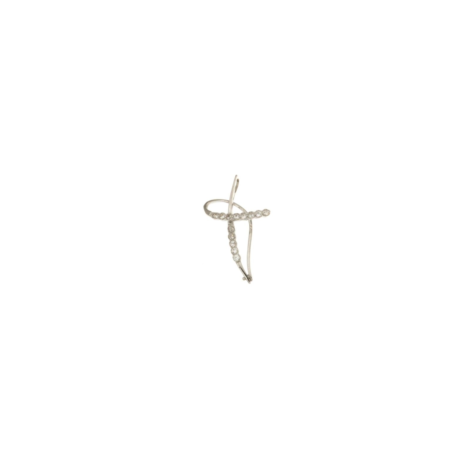 ciondolo croce stilizzata con zirconi oro 750