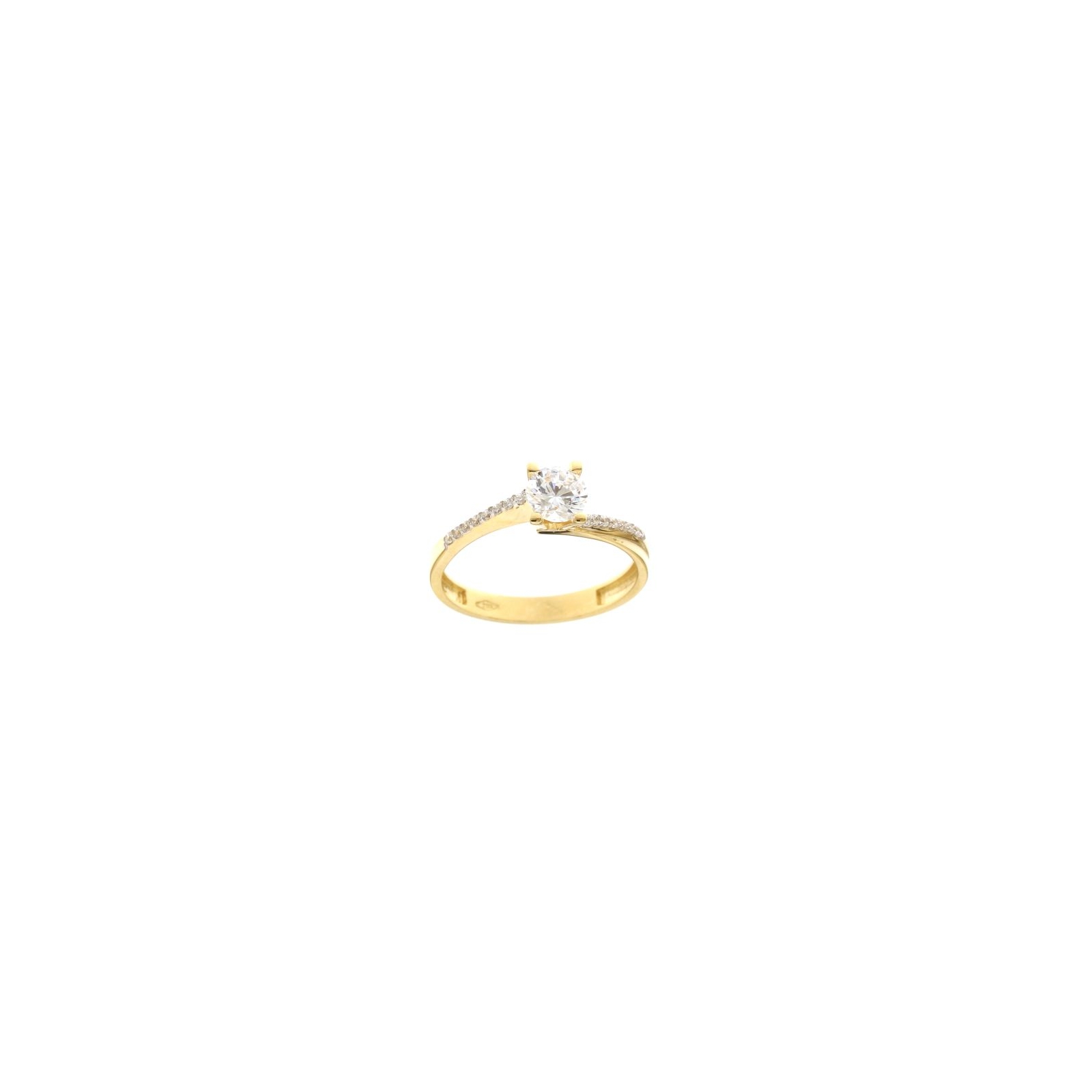 anello solitario con zirconi laterali in oro 750