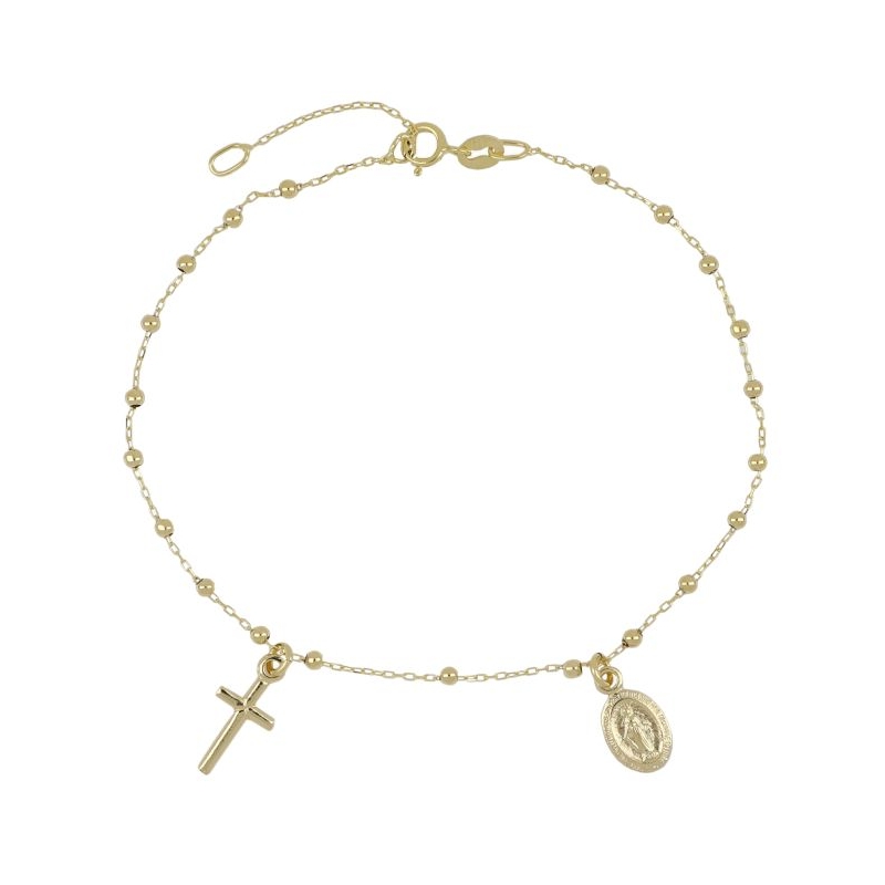 Bracciale rosario con croce e madonnina oro 750