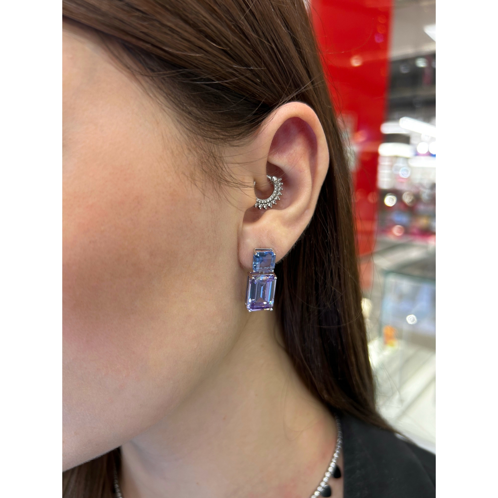 Acquista ora orecchini pietra viola e blu rettangolo su elefantebianco.jewelry
