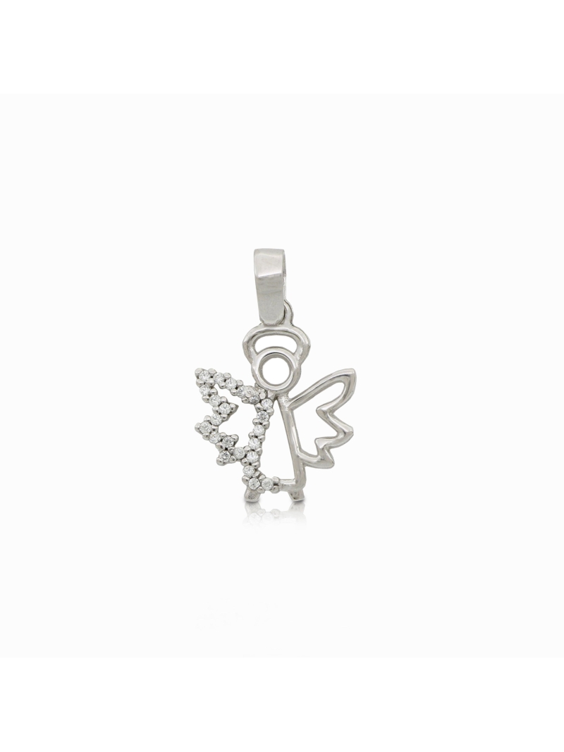 Acquista ora ciondolo angelo custode metà ala di zirconi oro 750 su elefantebianco.jewelry