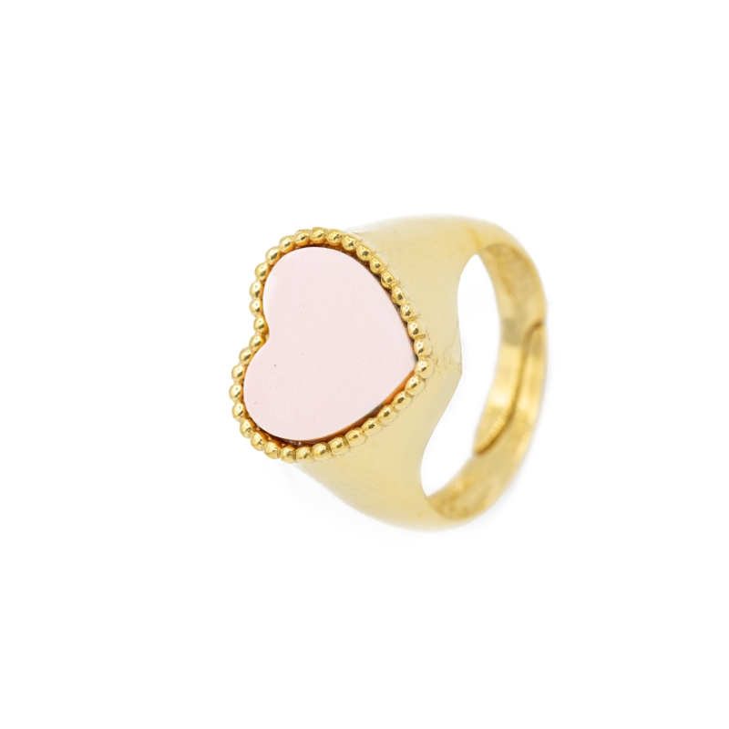 Anello cuore smalto rosa mignolo  base gold