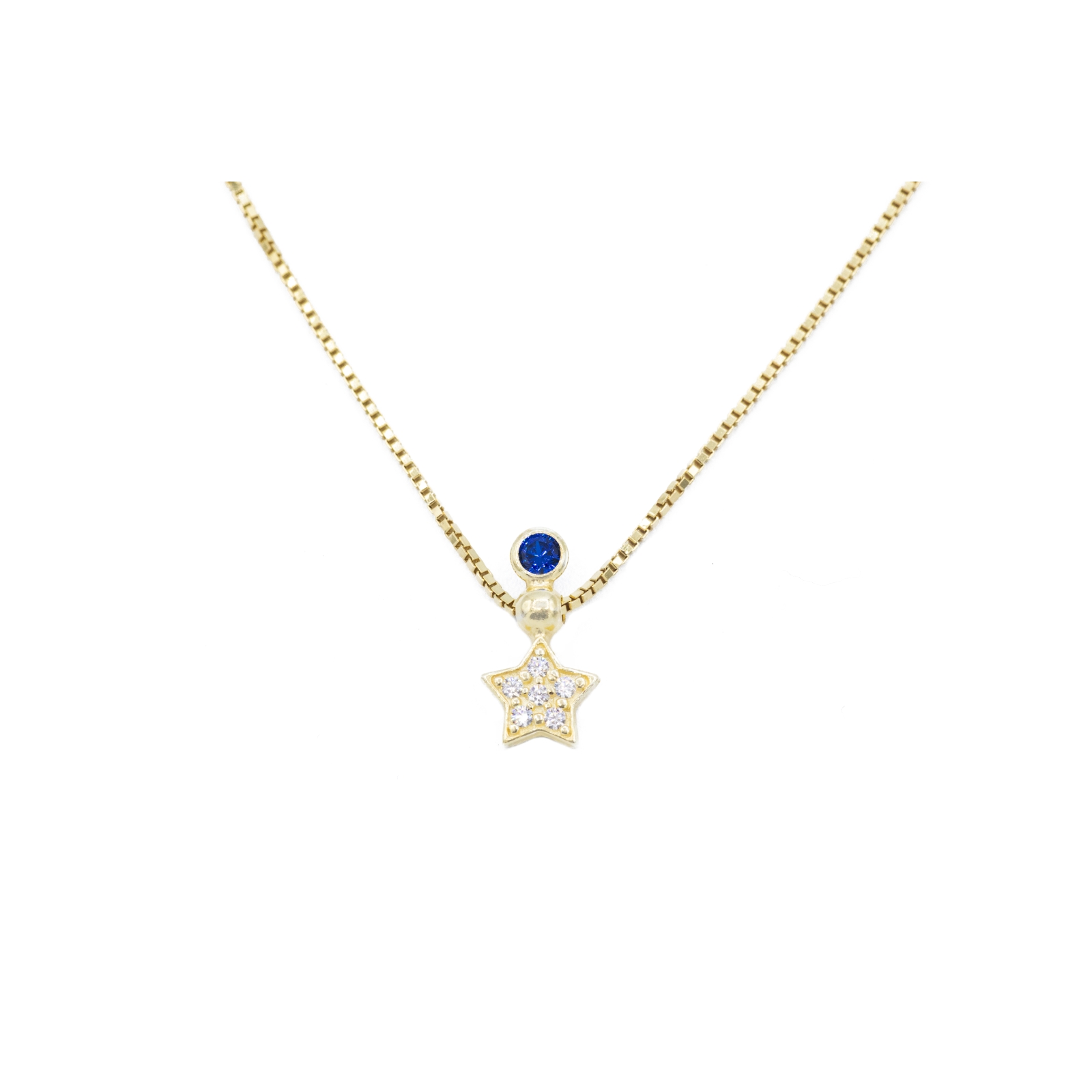 collana con stella e punto luce blu gold