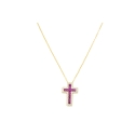 collana croce gold  baguette fucsia