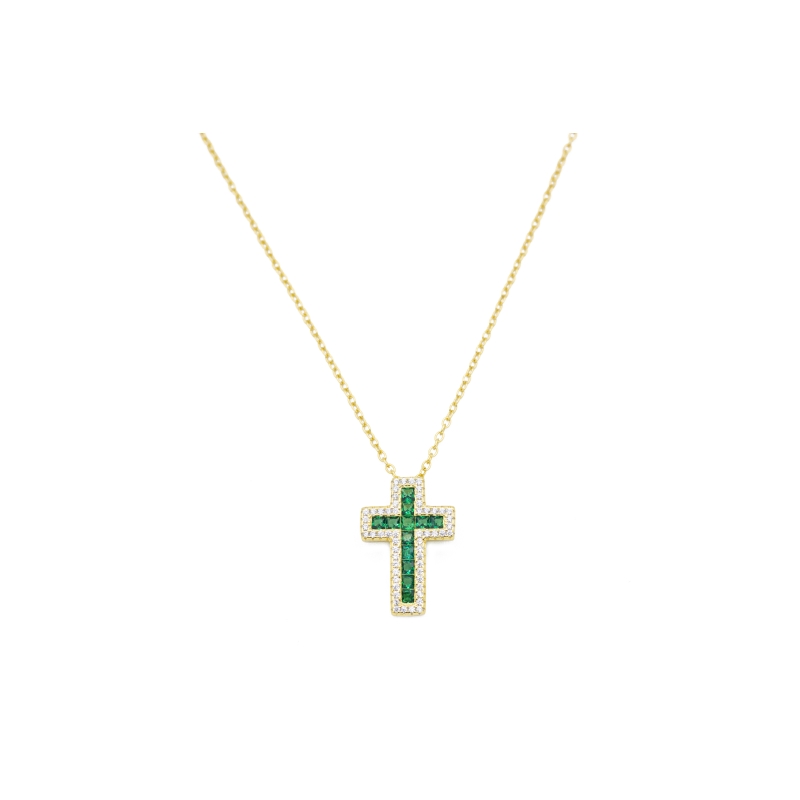 collana croce gold  baguette verde