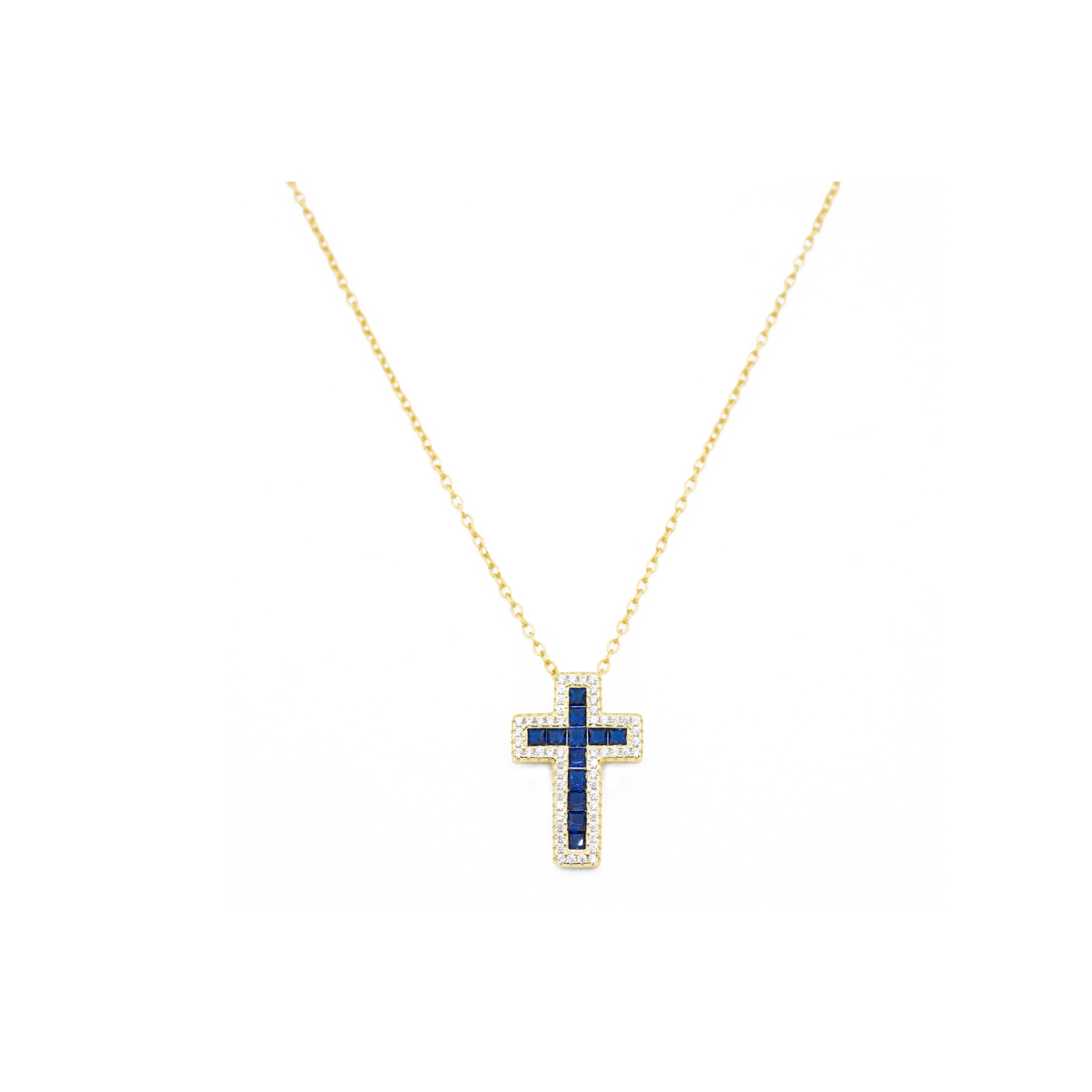 collana croce gold  baguette blu