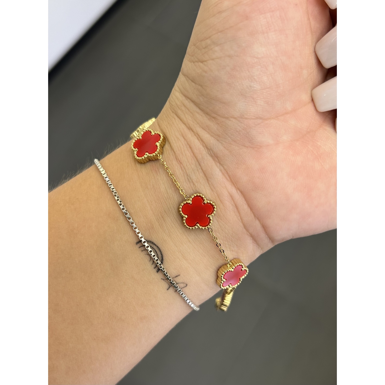 bracciale fiori (acciaio) rosso