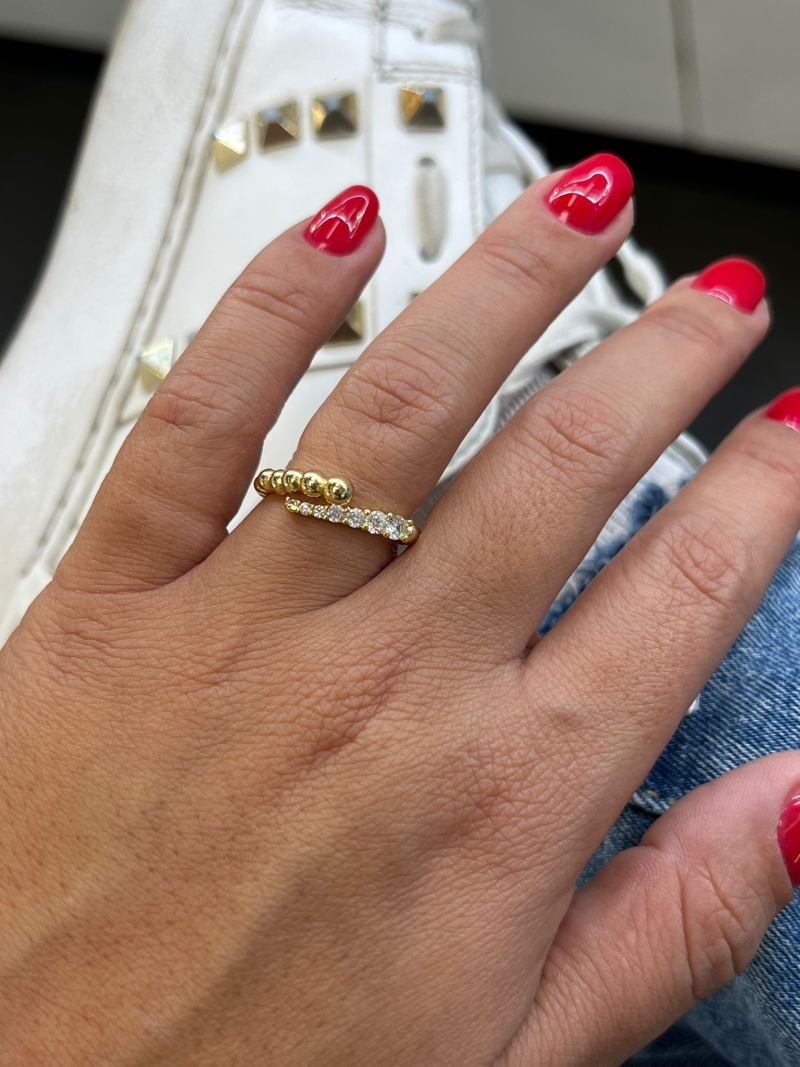 anello pallini e scia zirconi gold