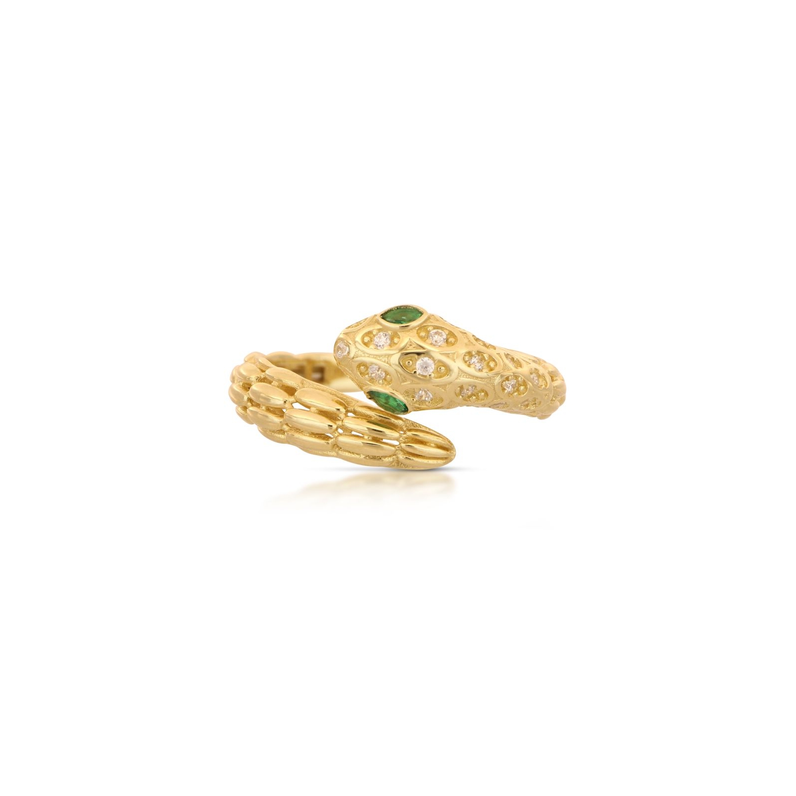 anello serpente occhi verde oro 750