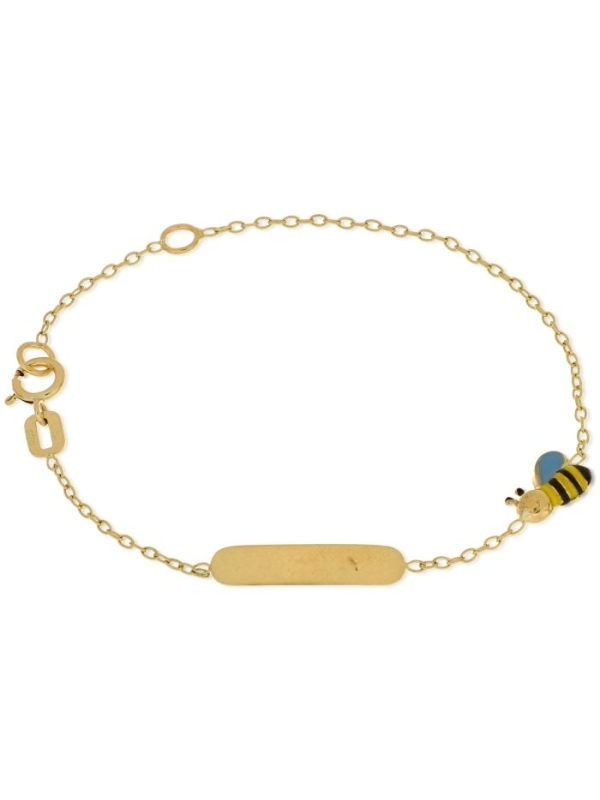 Acquista ora bracciale bimbo in oro 750 con targa e ape (incisone omaggio) su elefantebianco.jewelry