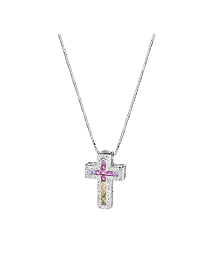 collana croce multicolore baguette
