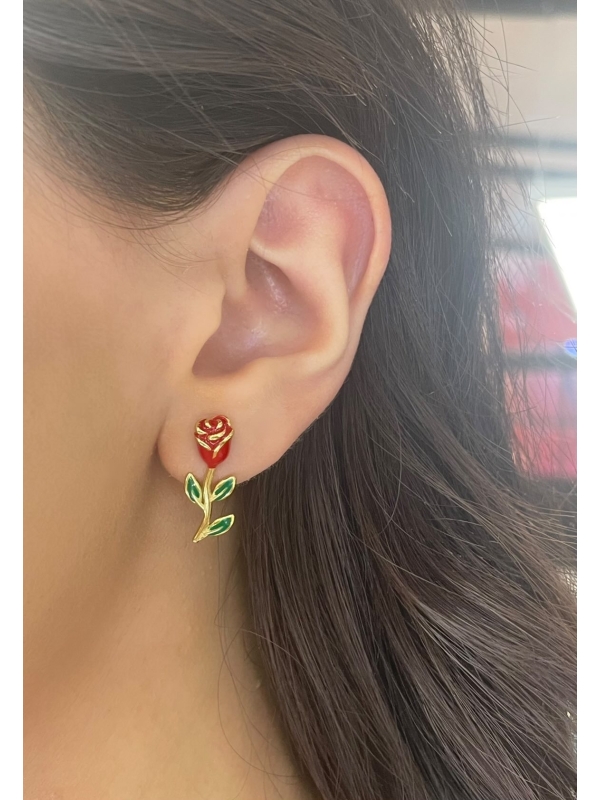 Acquista ora orecchini rosa rossa smaltati su elefantebianco.jewelry