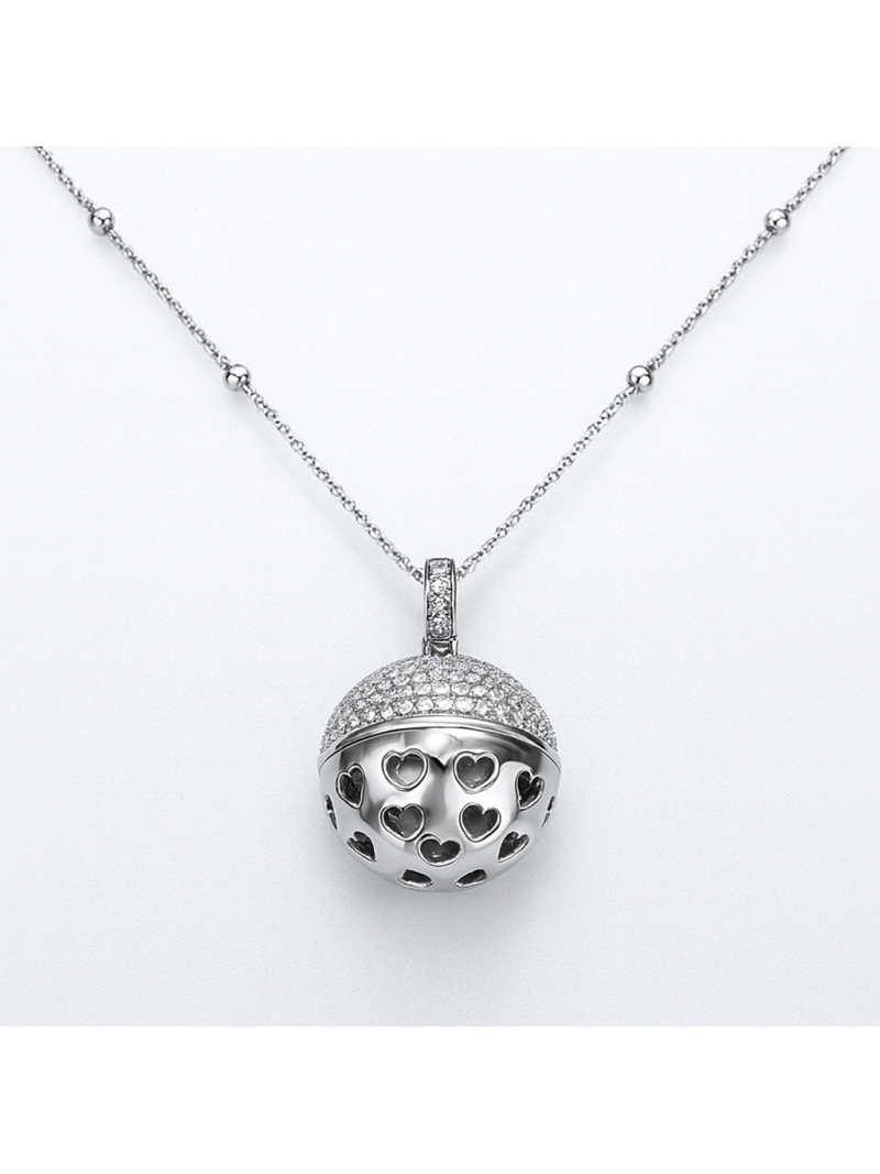 Acquista ora collana chiama angeli sfera zirconata e cuori su elefantebianco.jewelry