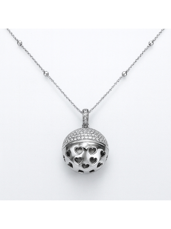 Acquista ora collana chiama angeli sfera zirconata e cuori su elefantebianco.jewelry