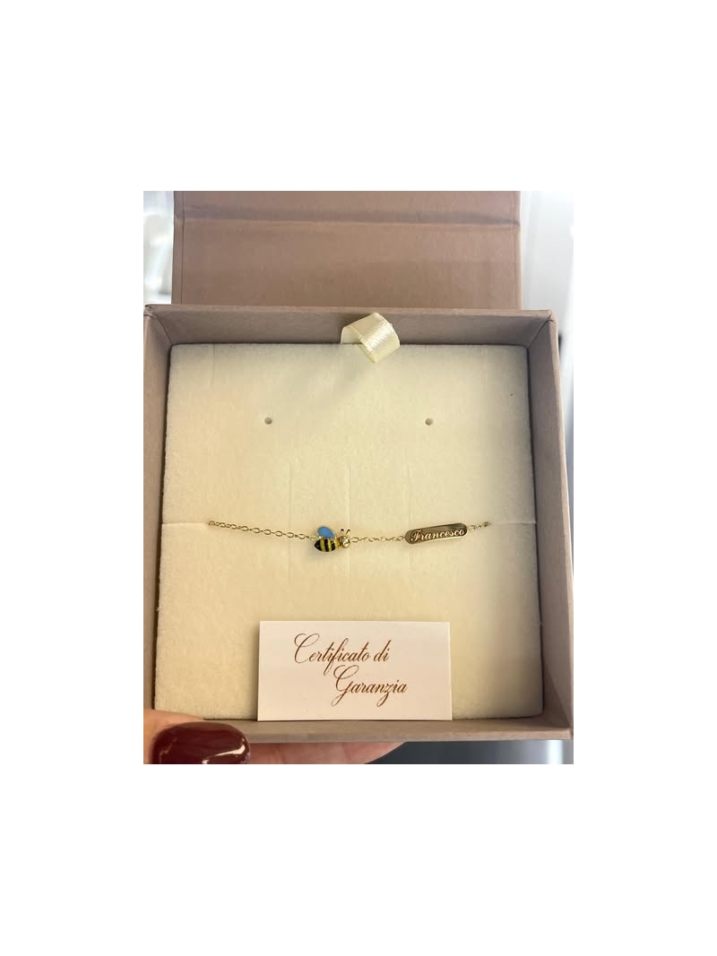 Acquista ora bracciale bimbo in oro 750 con targa e ape (incisone omaggio) su elefantebianco.jewelry