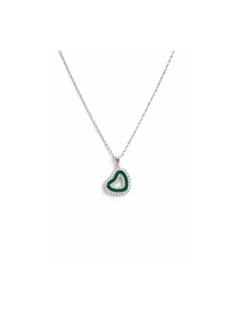 Acquista ora collana cuore vuoto con zirconi verdi su elefantebianco.jewelry
