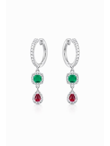 Acquista ora cerchietti pendenti quadrato verde e goccia rossa su elefantebianco.jewelry