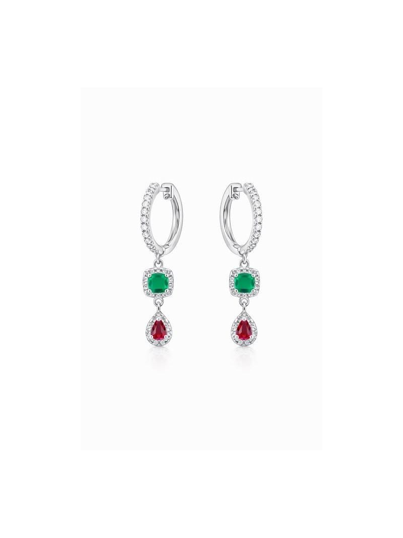 Acquista ora cerchietti pendenti quadrato verde e goccia rossa su elefantebianco.jewelry