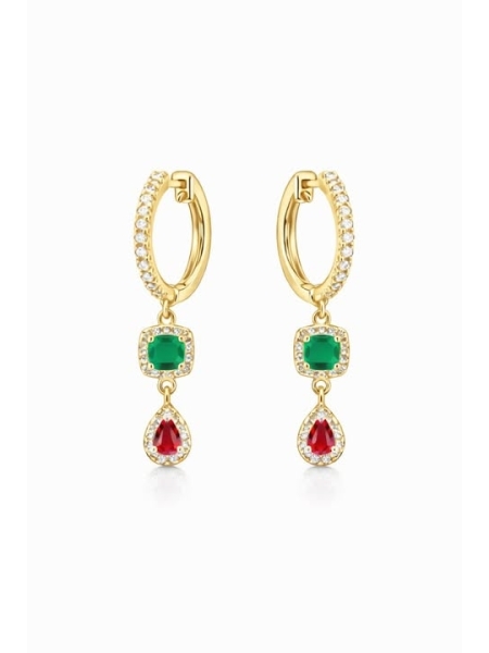 Acquista ora cerchietti pendenti quadrato verde e goccia rossa gold su elefantebianco.jewelry