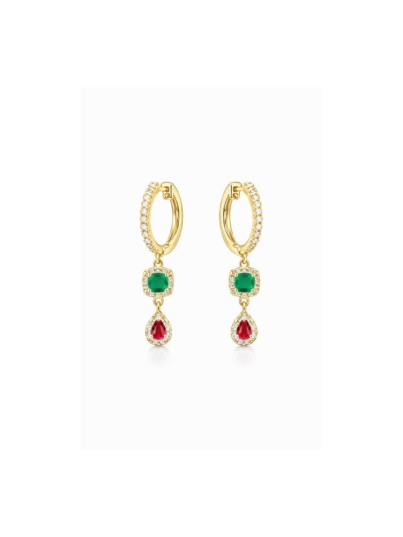 Acquista ora cerchietti pendenti quadrato verde e goccia rossa gold su elefantebianco.jewelry
