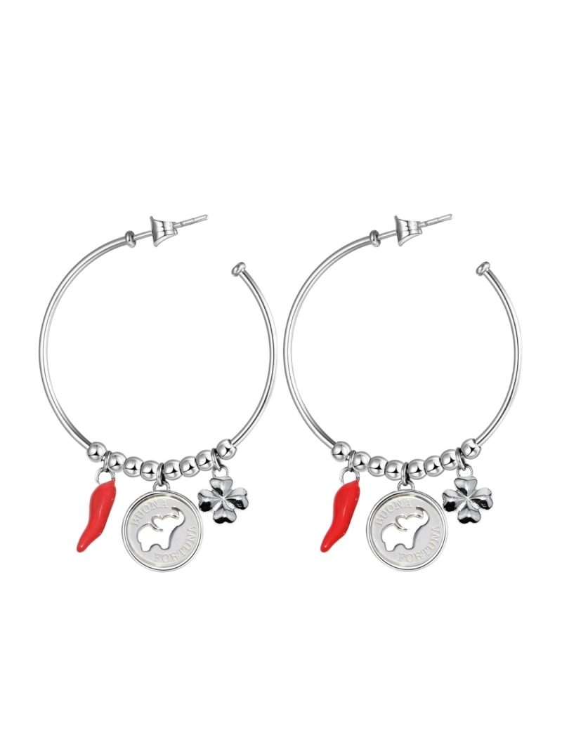 Acquista ora orecchini cerchio buona fortuna corno e quadrifoglio su elefantebianco.jewelry