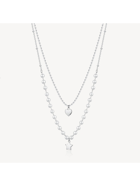 Acquista ora collana doppio filo pallinato con cuore e perline con stella su elefantebianco.jewelry