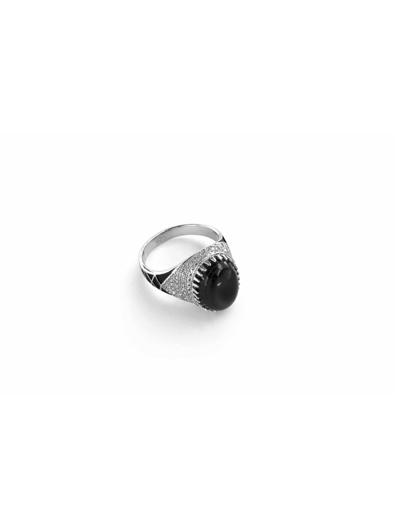 Acquista ora anello pietra nera e zirconi su elefantebianco.jewelry