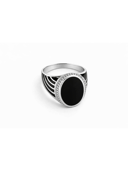 Acquista ora anello pietra ovale nera  e zirconi su elefantebianco.jewelry