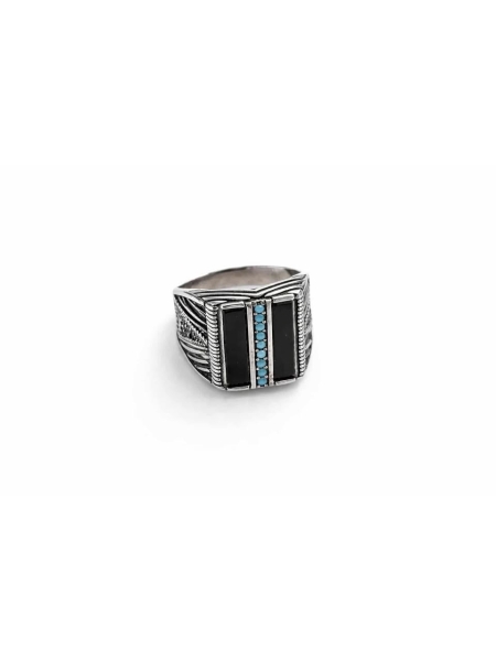 Acquista ora anello stile ottomano pietre di onice nera e turchese su elefantebianco.jewelry