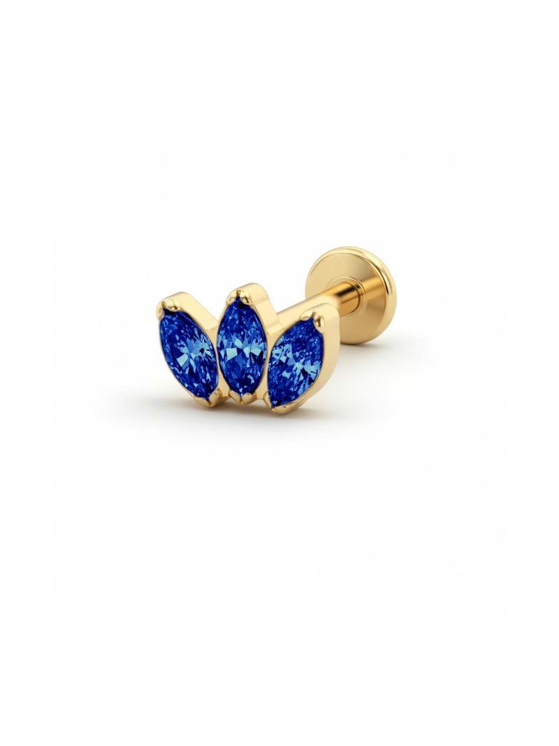 Acquista ora piercing tre petali blu base gold su elefantebianco.jewelry