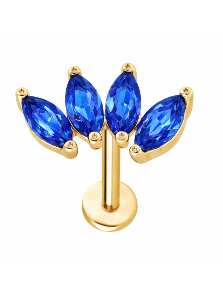 Acquista ora piercing quattro petali blu base gold su elefantebianco.jewelry