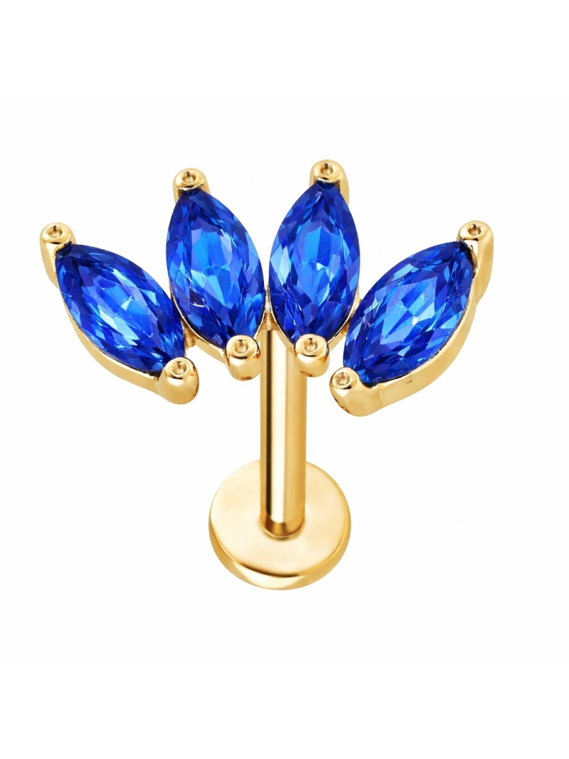 Acquista ora piercing quattro petali blu base gold su elefantebianco.jewelry
