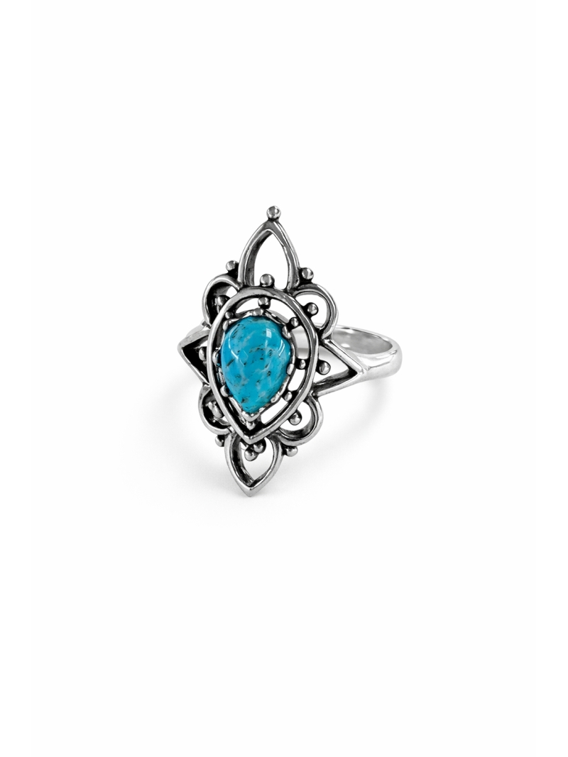 Acquista ora anello rombo traforato con goccia turchese su elefantebianco.jewelry