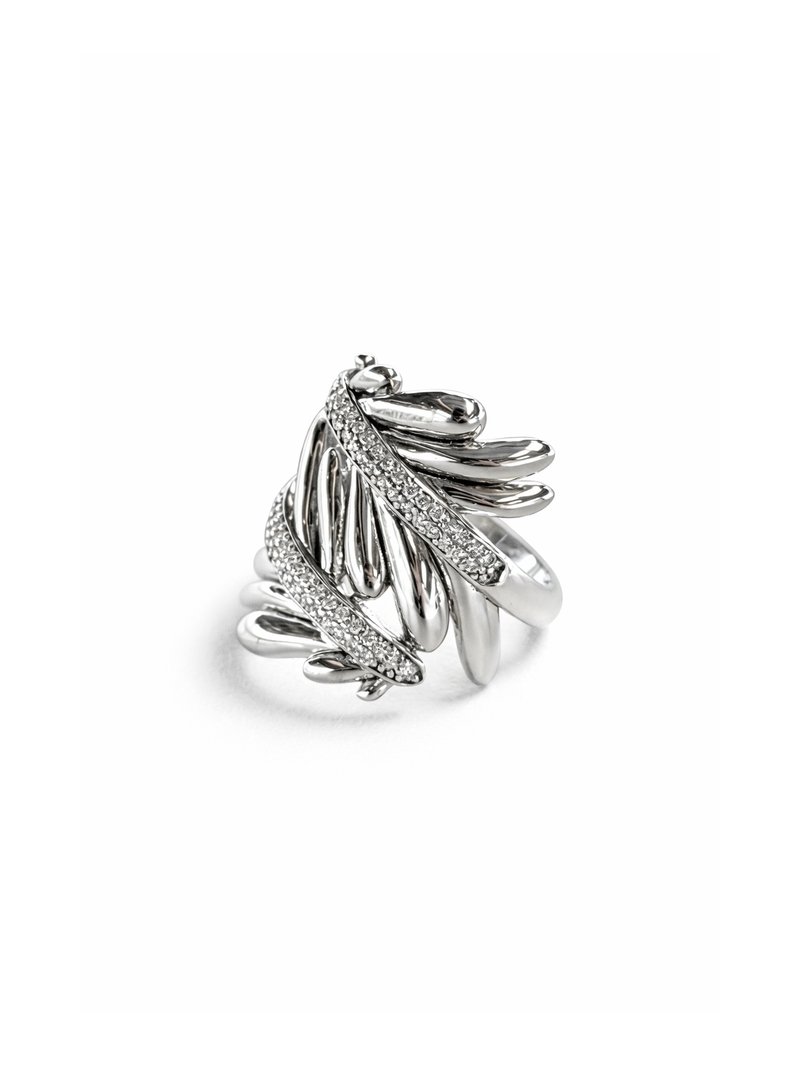 Acquista ora anello piuma con zirconi su elefantebianco.jewelry