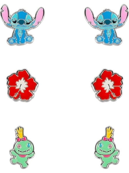 Acquista ora set 3 orecchini stitch e fiore disney su elefantebianco.jewelry