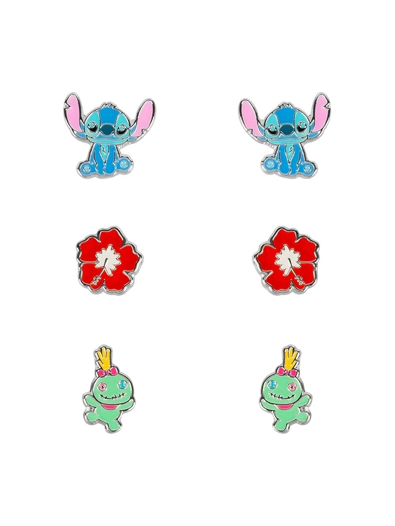 Acquista ora set 3 orecchini stitch e fiore disney su elefantebianco.jewelry