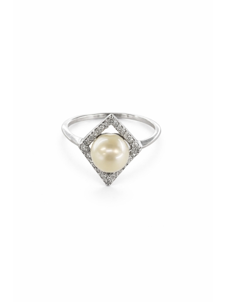 Acquista ora anello con perla e rombo zirconato su elefantebianco.jewelry