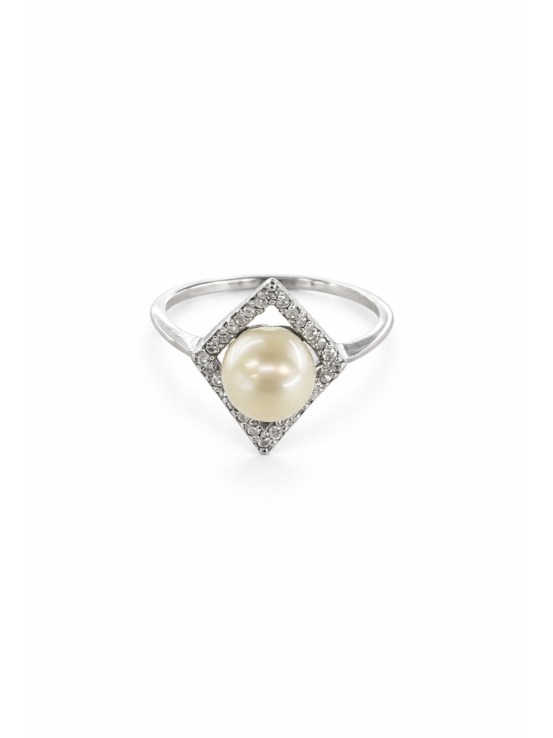 Acquista ora anello con perla e rombo zirconato su elefantebianco.jewelry